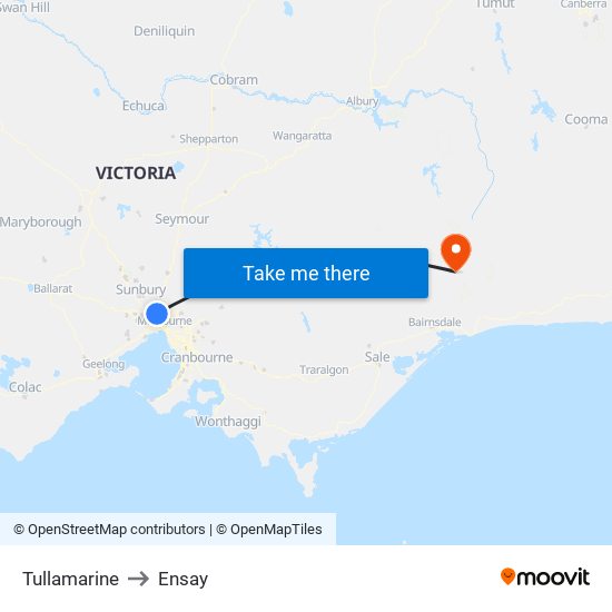 Tullamarine to Ensay map