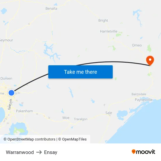 Warranwood to Ensay map