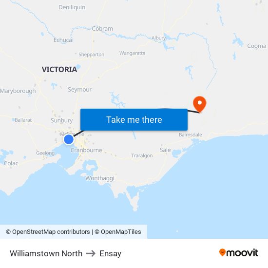 Williamstown North to Ensay map