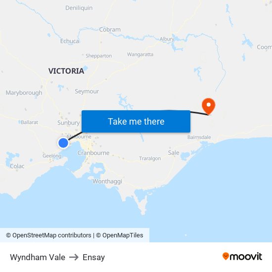 Wyndham Vale to Ensay map