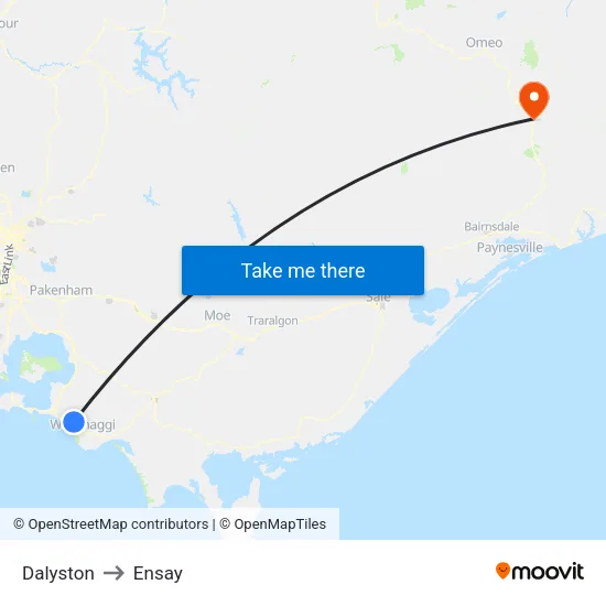 Dalyston to Ensay map