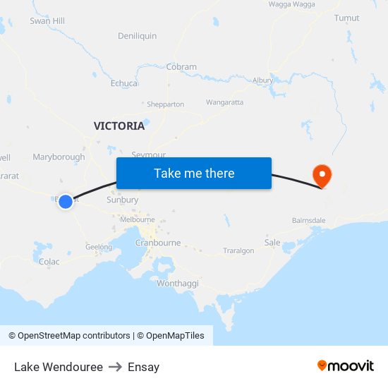 Lake Wendouree to Ensay map