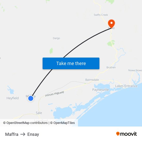 Maffra to Ensay map