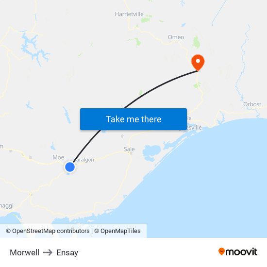 Morwell to Ensay map