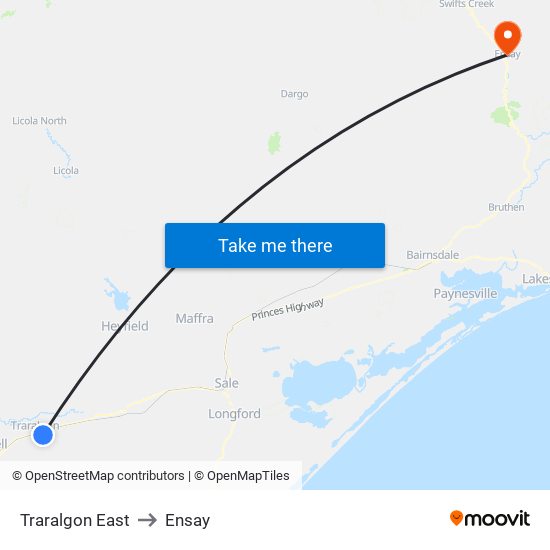 Traralgon East to Ensay map