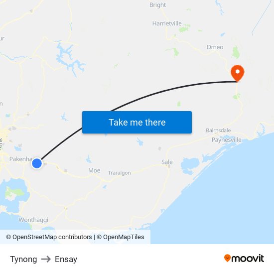 Tynong to Ensay map