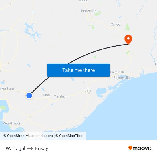 Warragul to Ensay map