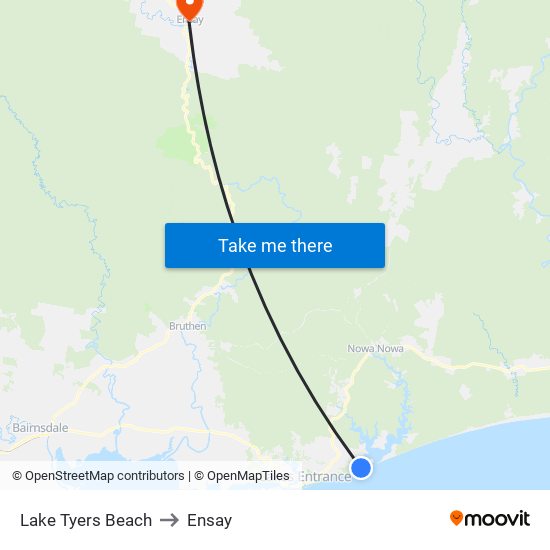 Lake Tyers Beach to Ensay map