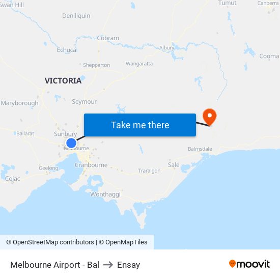 Melbourne Airport - Bal to Ensay map