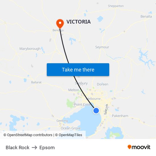 Black Rock to Epsom map