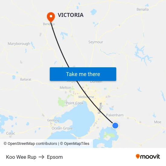 Koo Wee Rup to Epsom map