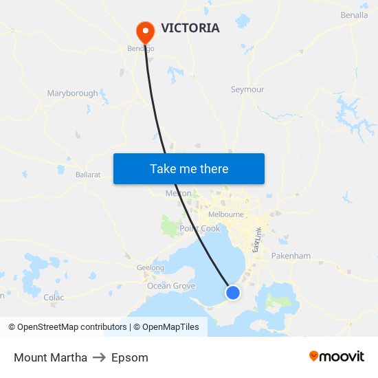 Mount Martha to Epsom map