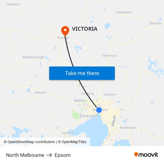 North Melbourne to Epsom map