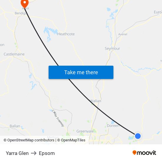 Yarra Glen to Epsom map