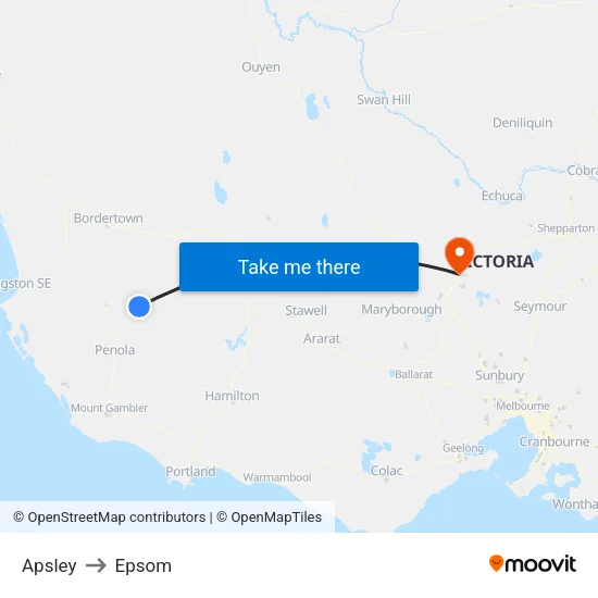 Apsley to Epsom map