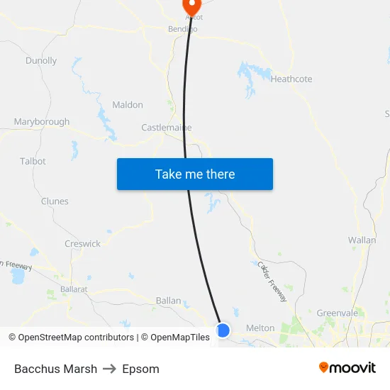 Bacchus Marsh to Epsom map