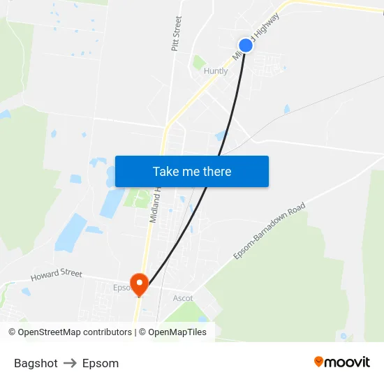 Bagshot to Epsom map