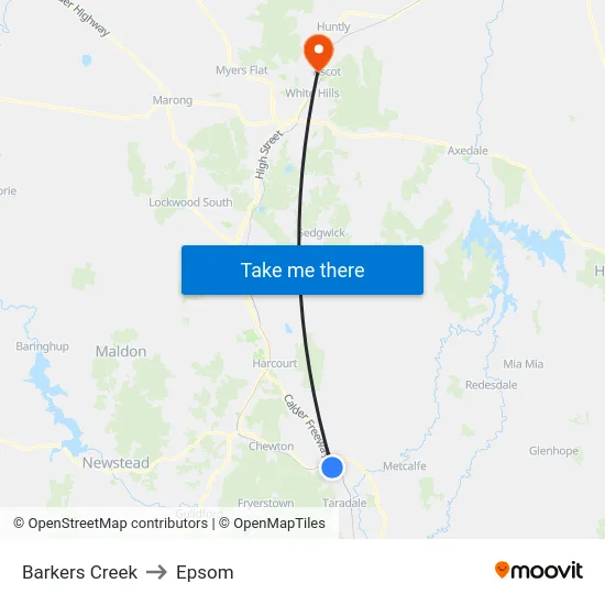 Barkers Creek to Epsom map