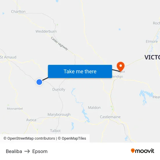 Bealiba to Epsom map