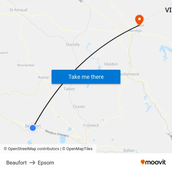 Beaufort to Epsom map