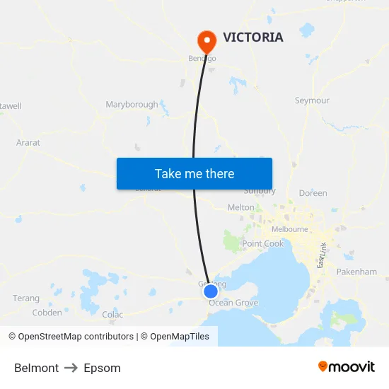 Belmont to Epsom map