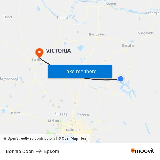 Bonnie Doon to Epsom map