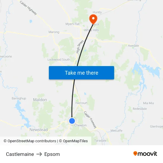 Castlemaine to Epsom map