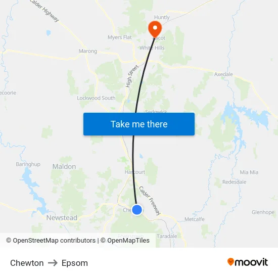 Chewton to Epsom map