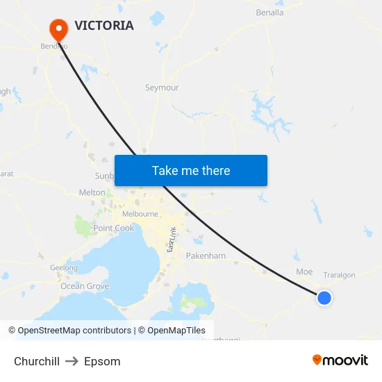 Churchill to Epsom map
