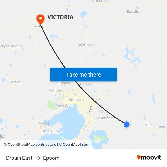 Drouin East to Epsom map