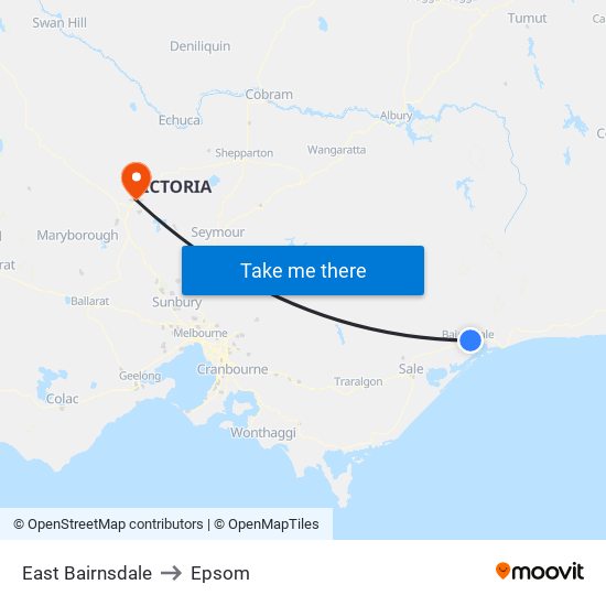 East Bairnsdale to Epsom map