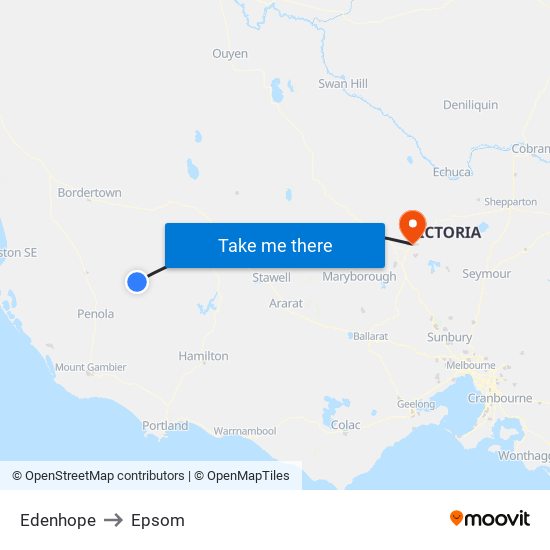 Edenhope to Epsom map