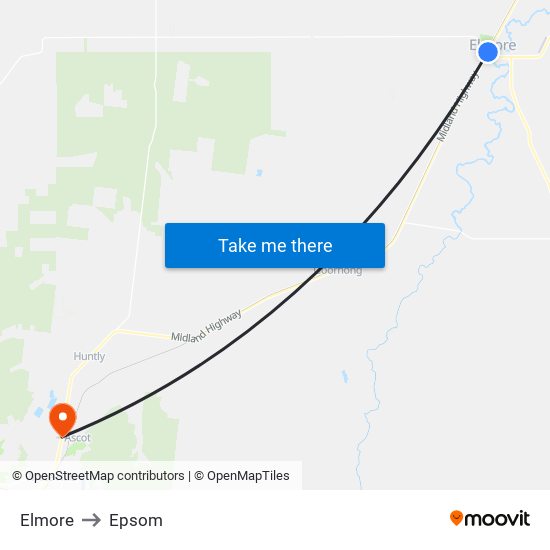 Elmore to Epsom map