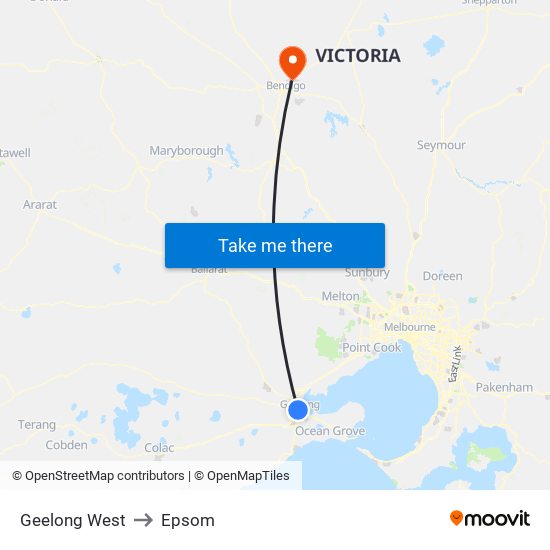 Geelong West to Epsom map