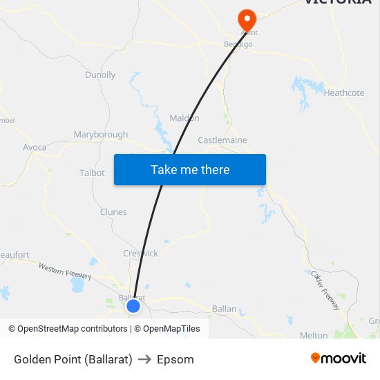 Golden Point (Ballarat) to Epsom map