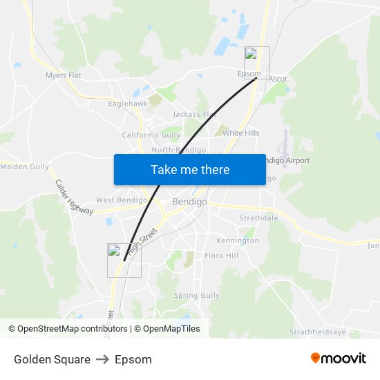 Golden Square to Epsom map