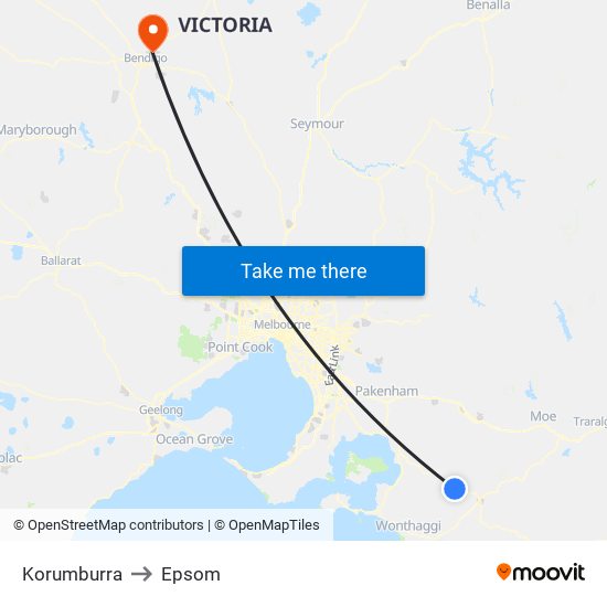 Korumburra to Epsom map