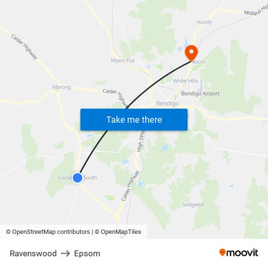 Ravenswood to Epsom map