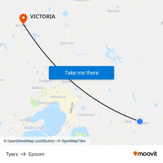 Tyers to Epsom map