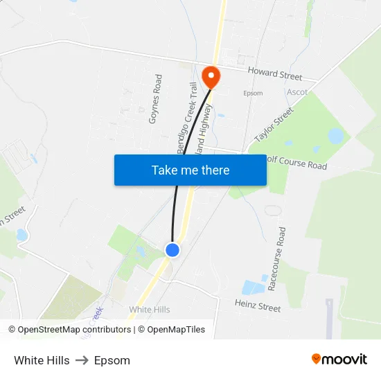 White Hills to Epsom map
