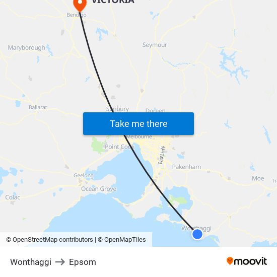 Wonthaggi to Epsom map