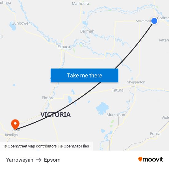 Yarroweyah to Epsom map