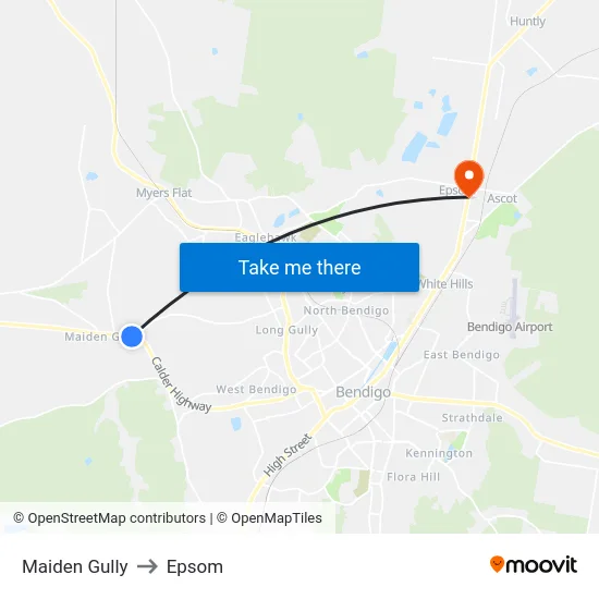 Maiden Gully to Epsom map