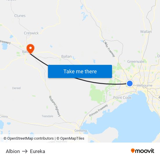 Albion to Eureka map