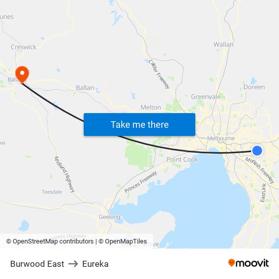 Burwood East to Eureka map