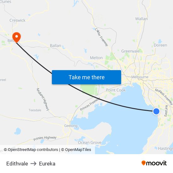Edithvale to Eureka map