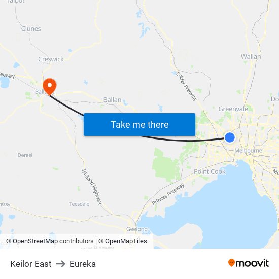 Keilor East to Eureka map