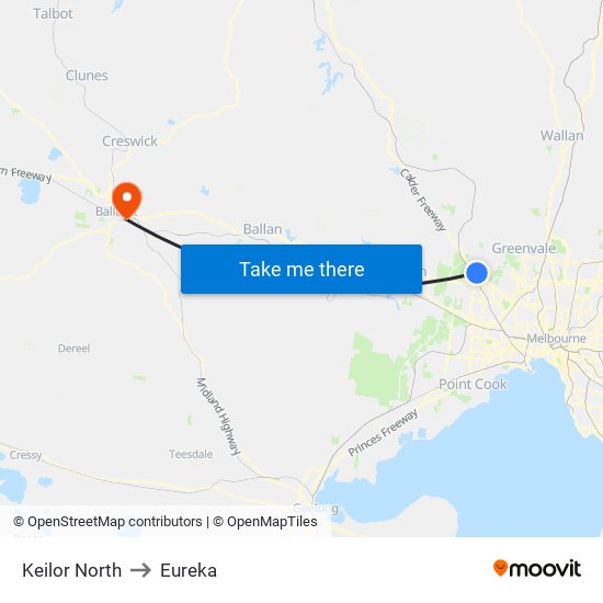 Keilor North to Eureka map