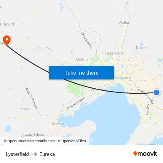 Lysterfield to Eureka map
