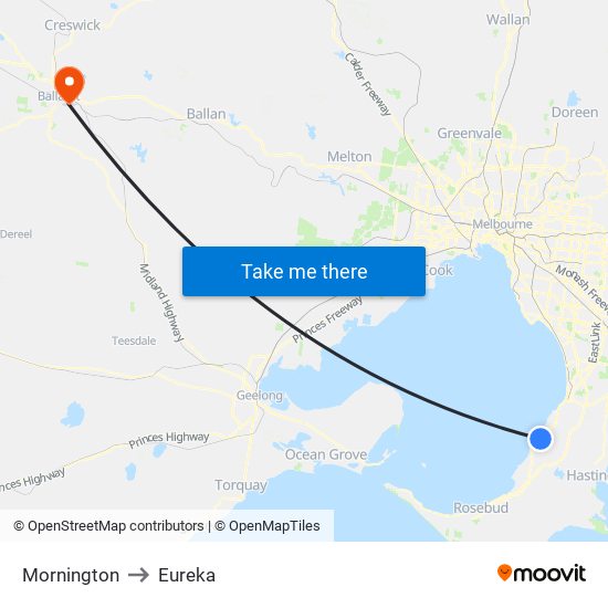 Mornington to Eureka map